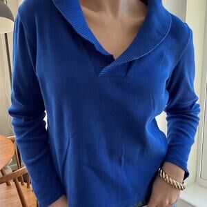 Rafaella Studio Petite Cowl Neck Blue Long Sleeve Knit Rob Ribbed Size Medium